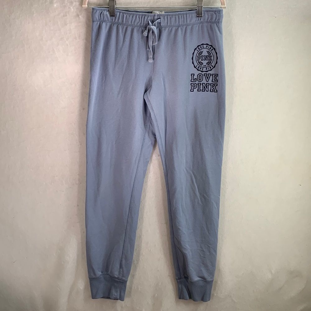 Victoria’s Secret PINK blue joggers size medium stretch embroidered logo